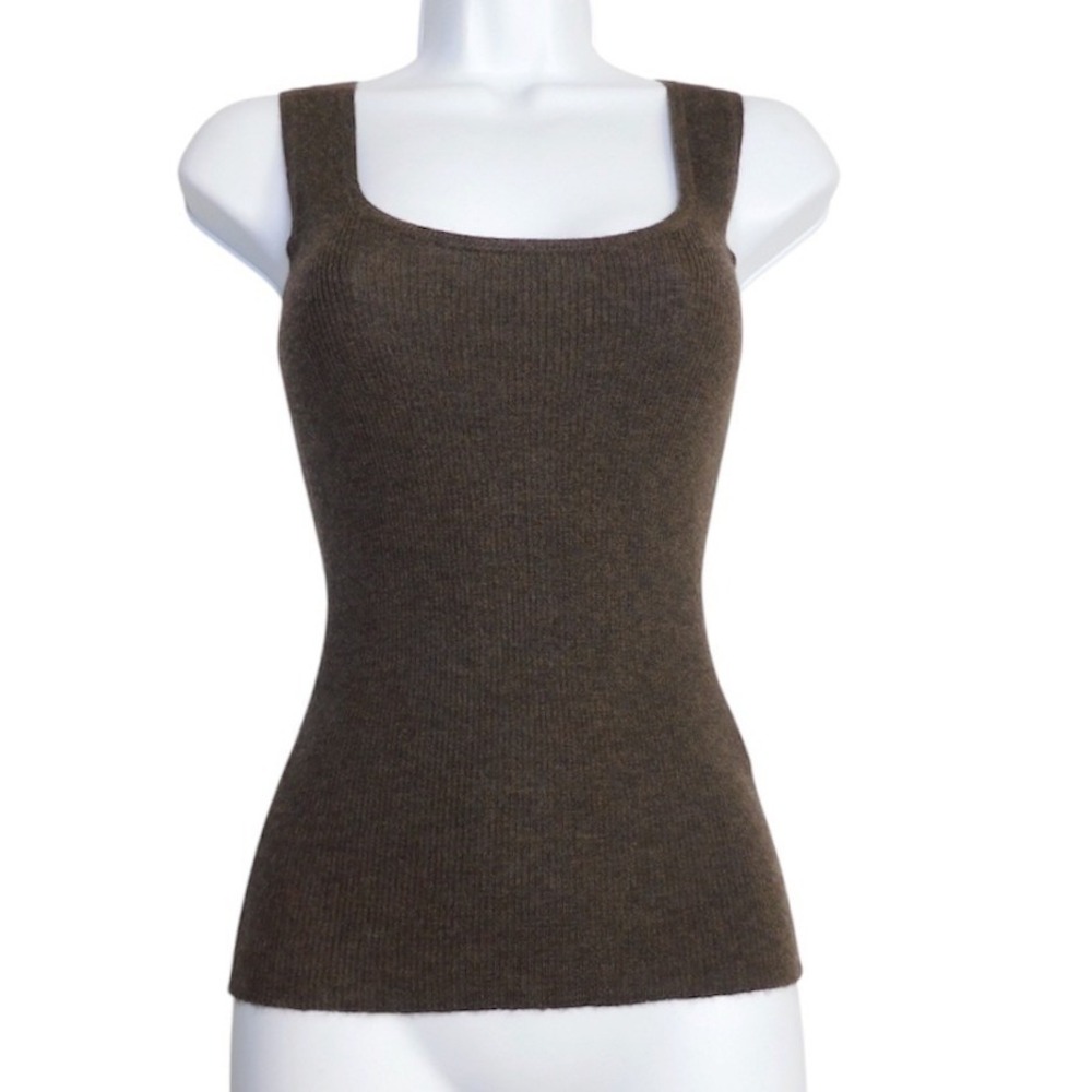 I Pezzi Dipinti Tank Top Womens S Brown 100% Cashmere Ribbed Scoop Neck Italy